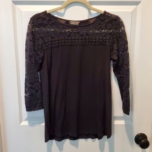 Black long sleeved top with sheer lace details, womens xs by Papermoon